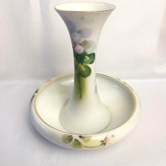 Antique Nippon Porcelain Hat Pin Holder Hand-Painted Floral & Gold Early 1900s - Picture 8 of 11